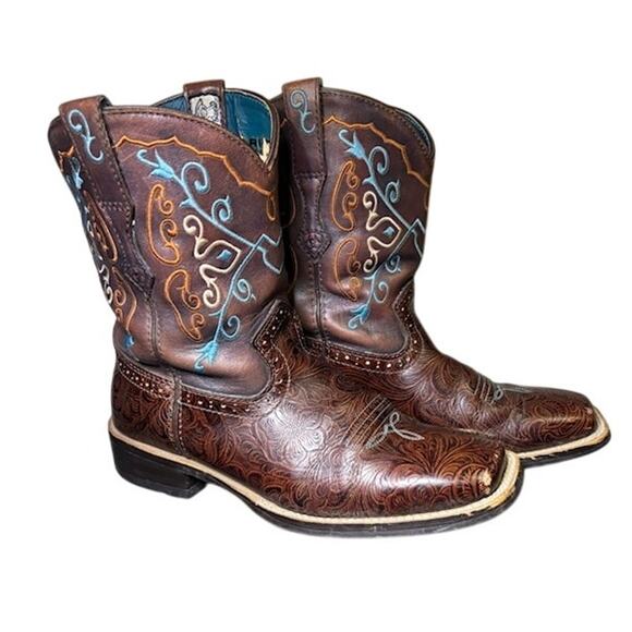 Ariat FatBaby RodeoBaby Floral Western Boots Turquoise Brown Leather Women's 7.5 - Picture 2 of 11